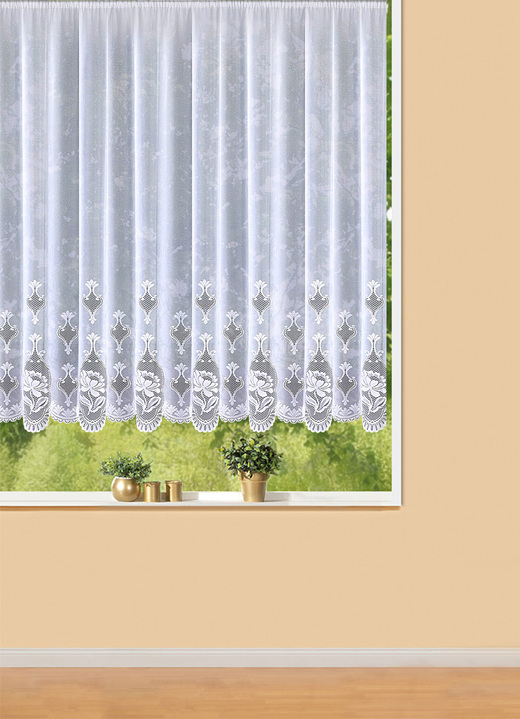 - Luftig-leichter Blumenfenster-Store, in Größe 140 (H120xB300 cm) bis 179 (H175xB450 cm), in Farbe WEISS Ansicht 1