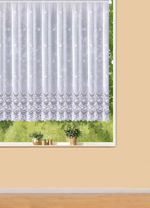 - Wundervoller Blumenfenster-Store, in Größe 140 (H120xB300 cm) bis 179 (H175xB450 cm), in Farbe WEISS Ansicht 1