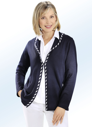 Strickjacke mit kontrastfarbiger Zierblende