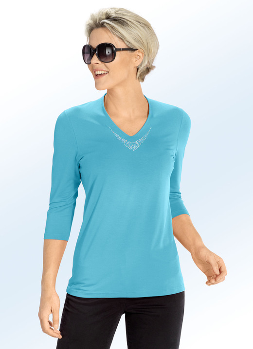 3/4-Arm - Shirt mit V-Ausschnitt in 5 Farben 3/4-Arm - Shirt mit V-Ausschnitt in 5 Farben, in Größe 036 bis 054, in Farbe TÜRKIS