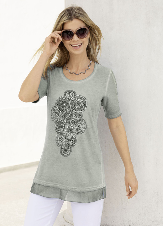 - Longshirt mit Spitzeneinsatz an den Ärmeln in 3 Farben, in Größe L (44/46) bis XXL (52/54), in Farbe KHAKI