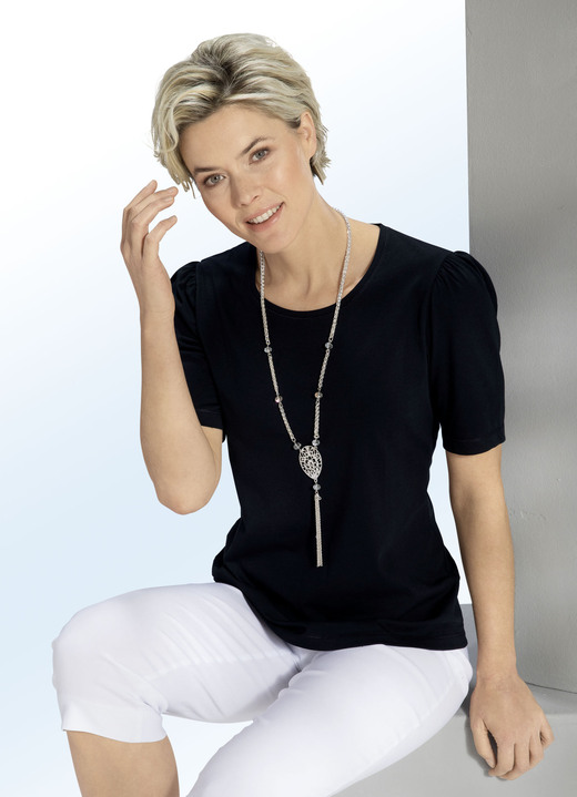Kurzarm - Shirt mit dezenter Kräuselung in 4 Farben Kurzarm - Shirt mit dezenter Kräuselung in 4 Farben, in Größe 036 bis 054, in Farbe SCHWARZ