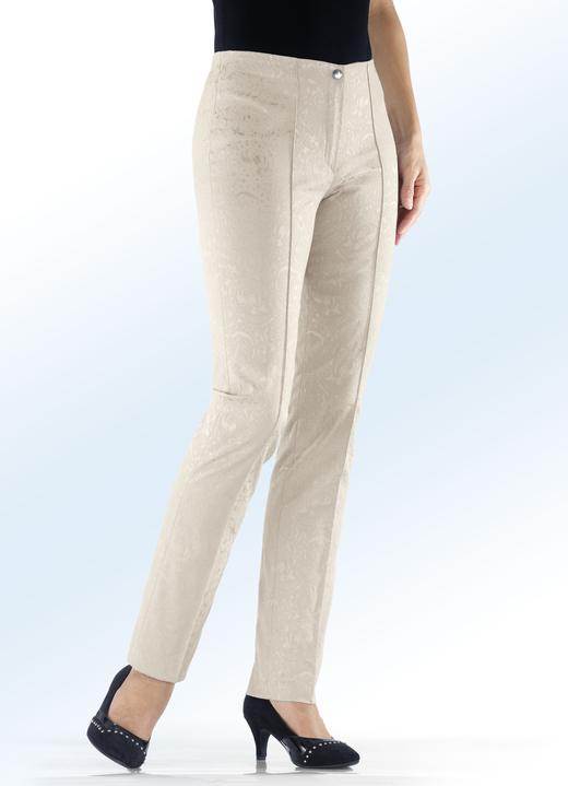 Hosen - Edel schimmernde Jacquard-Hose, in Größe 018 bis 052, in Farbe HELLBEIGE Ansicht 1