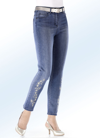 Edel-Jeans mit Stickerei-Applikationen und Glitzersteinchen