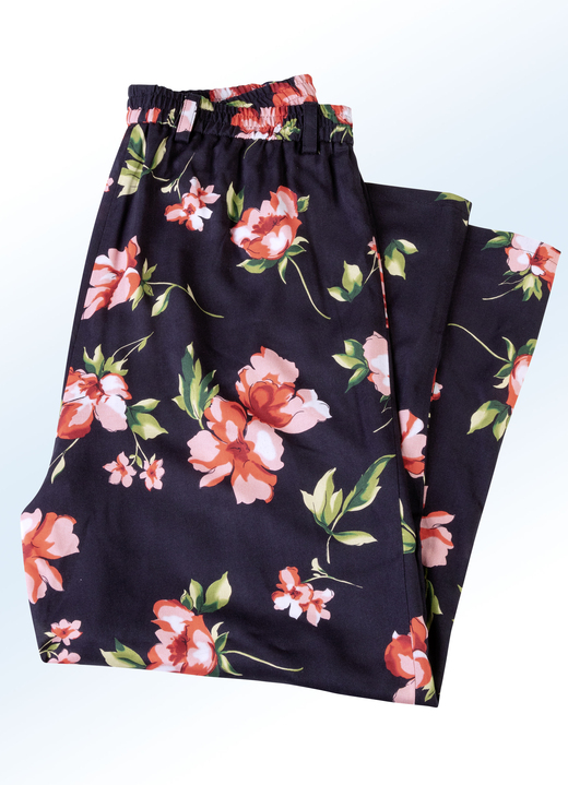 Röcke - Culotte mit schöner Floral-Dessinierung, in Größe 018 bis 054, in Farbe SCHWARZ-KORALLE Ansicht 1
