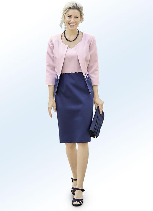 Abendkleider - Kleid mit Bolero und Perlen- sowie Strasssteinzier Abendkleider - Kleid mit Bolero und Perlen- sowie Strasssteinzier, in Größe 036 bis 050, in Farbe MARINE-ROSA