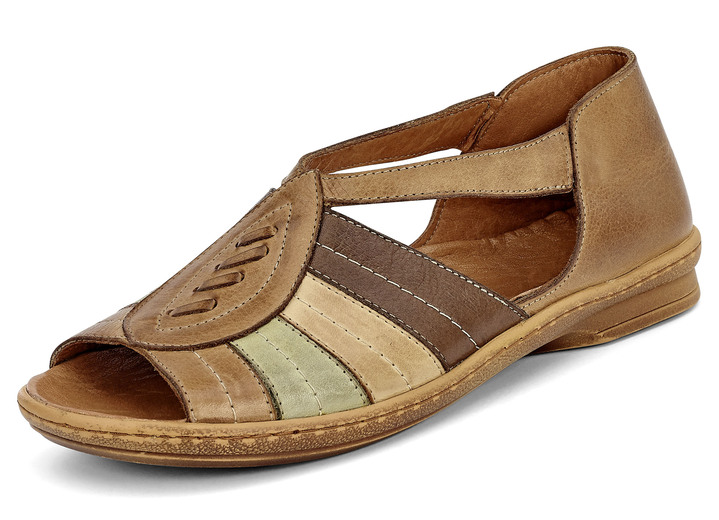 Sandaletten & Pantoletten - Sandalette in dezenten Brauntönen und Oliv, Weite G, in Größe 036 bis 042, in Farbe BRAUN-OLIV