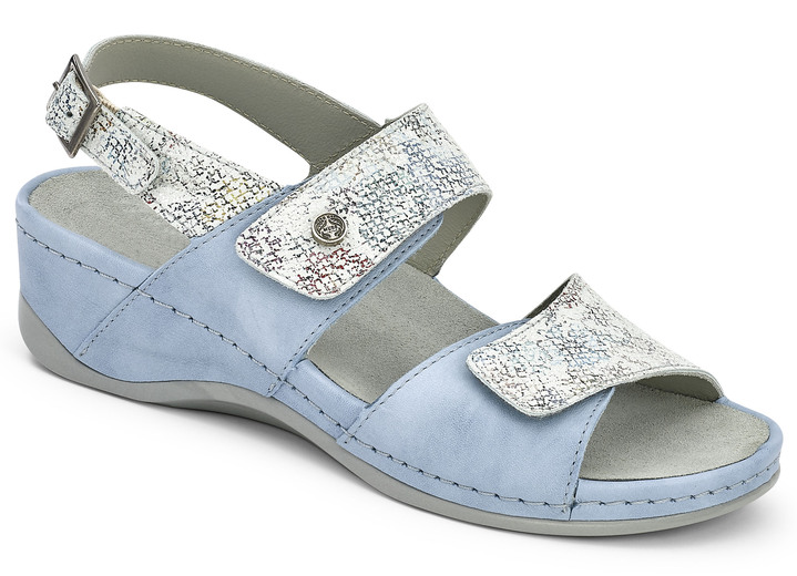 - Sandalette mit herausnehmbarem Leder-Memory-Fußbett in 2 Farben, Weite H, in Größe 037 bis 042, in Farbe HELLBLAU Ansicht 1