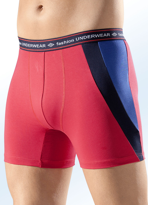 Pants & Boxershorts - Viererpack Pants, uni mit Kontrasteinsätzen, in Größe 005 bis 010, in Farbe 2X ROT, 2X MARINE