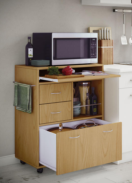 Küchenmöbel - Küchenrollwagen mit ausziehbarer Arbeitsfläche, in Farbe BUCHE Ansicht 1
