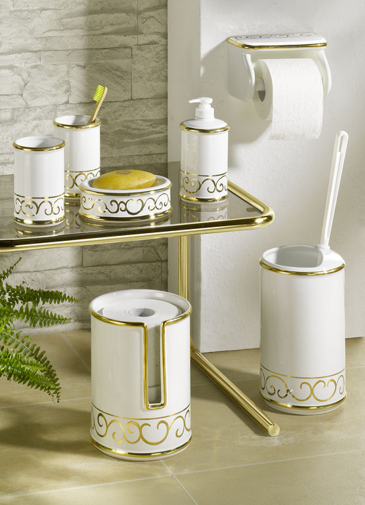 Badezimmeraccessoires - Handbemalte Badezimmeraccessoires aus glasierter Keramik, in Farbe CREME-GOLD, in Ausführung 2er-Set Zahnputzbecher