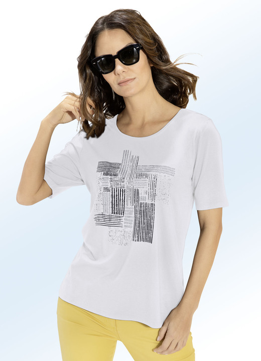 Kurzarm - Shirt mit effektvollem Kontrast-Druck in 2 Farben, in Größe 036 bis 052, in Farbe ECRU
