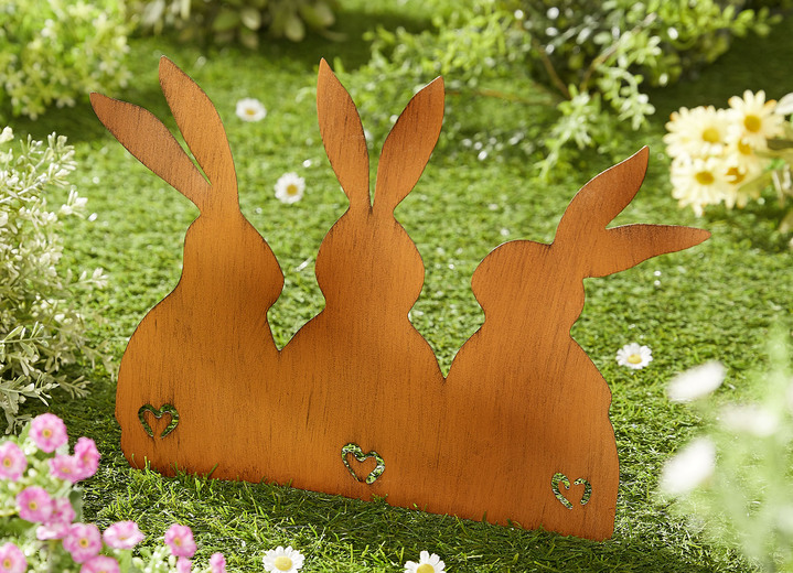 Oster-Dekorationen - Garten-Stecker Hasen mit Herz, in Farbe BRAUN