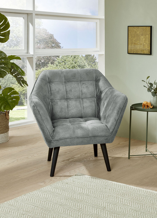 Sessel - Stilvoller Sessel auf stabilem Holzgrundgestell, in Farbe GRAU Ansicht 1