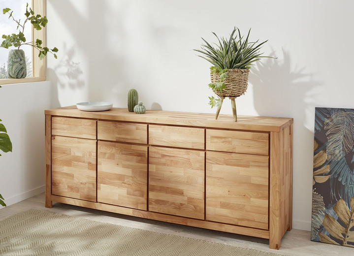 Sideboards - Möbelprogramm mit Massivholzfronten und Softclose, in Farbe KERNBUCHE, in Ausführung Sideboard, 4-türig Ansicht 1