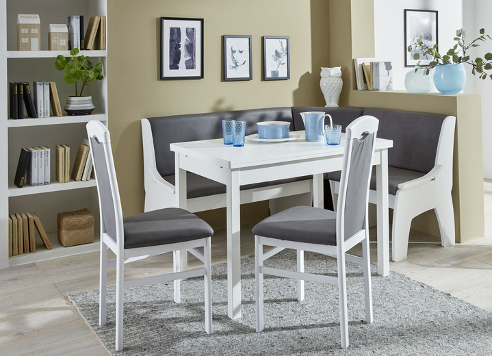 Stühle & Sitzbänke - Zeitlose Esszimmermöbel, in Farbe WEISS-GRAU, in Ausführung Eckbankgruppe, 4-teilig Ansicht 1