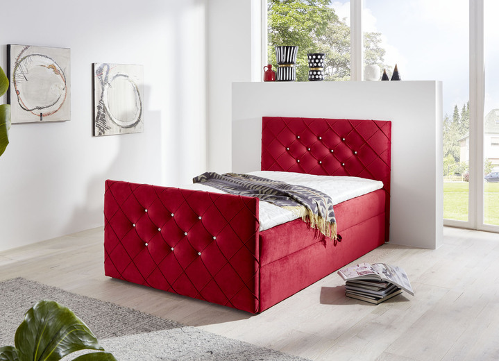 Boxspringbetten - Boxspringbett mit Strasssteinen und Topper, in Farbe ROT Ansicht 1