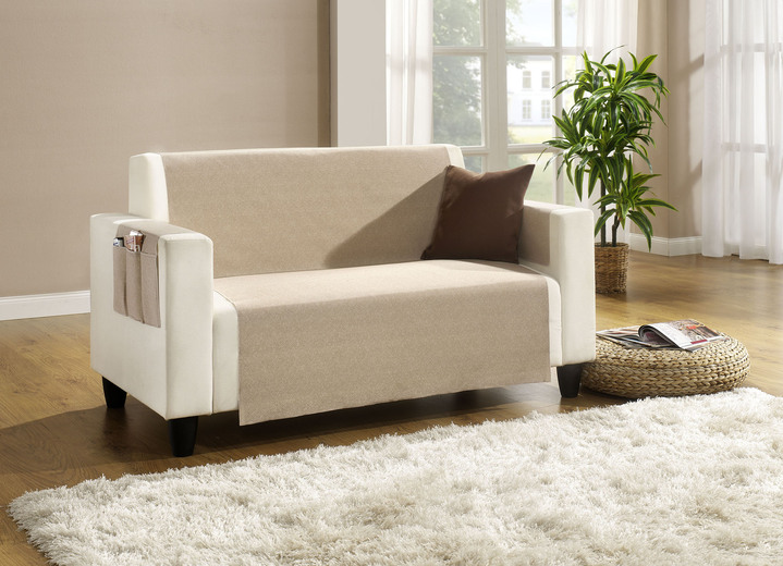 Sessel- & Sofaüberwürfe - Wohnaccessoires mit Anti-Rutsch-Beschichtung, in Größe 100 (Sesselauflage, 50x 90 cm) bis 865 (2 Armlehnenschoner, 38x 55 cm), in Farbe BEIGE