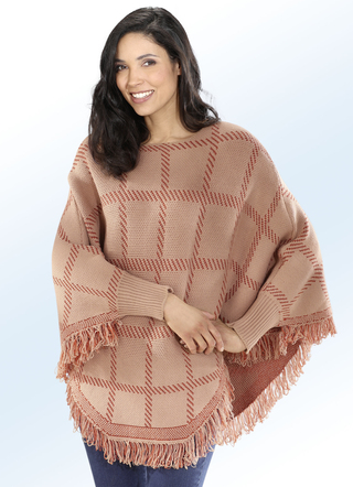 Poncho-Pullover mit Fransensaum