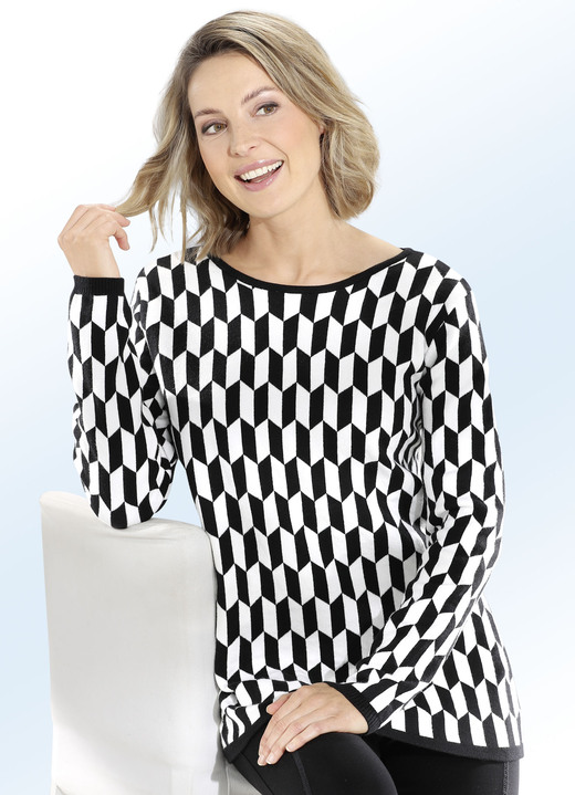 - Pullover mit aufwendigem Muster, in Größe 038 bis 050, in Farbe SCHWARZ-ECRU