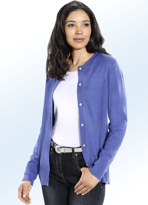 Strickjacken - Strickjacke mit Schurwolle Strickjacken - Strickjacke mit Schurwolle, in Größe 036 bis 052, in Farbe JEANSBLAU
