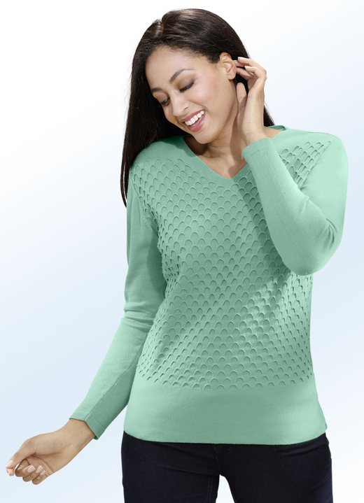 Pullover & Strickmode - Pullover mit aufwendiger Struktur, in Größe 038 bis 052, in Farbe PISTAZIE