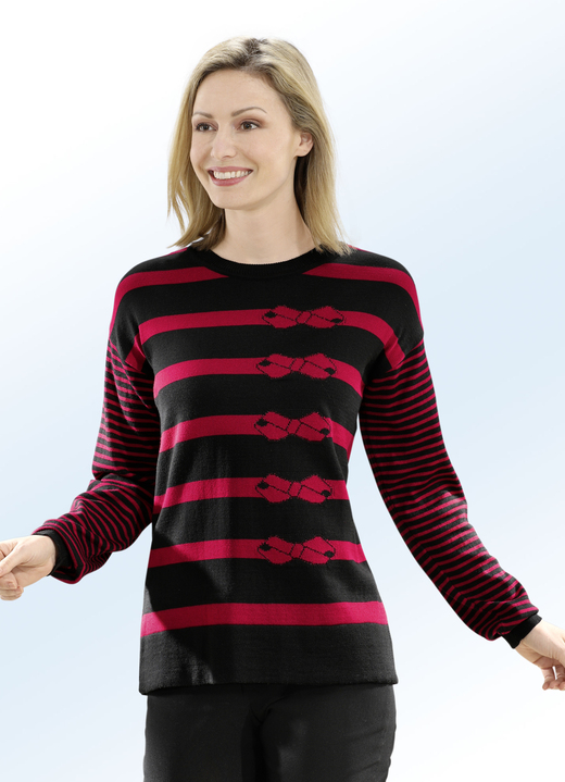 - Pullover mit Baumwolle und dezentem Glitzer, in Größe 036 bis 050, in Farbe SCHWARZ-ROT