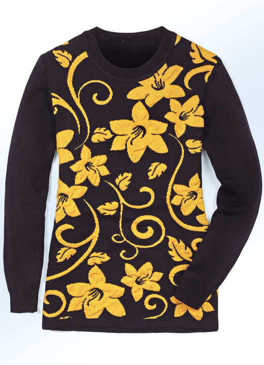 - Pullover mit Jacquardmuster und Cloqué-Effekten, in Größe 038 bis 054, in Farbe GELB-SCHWARZ