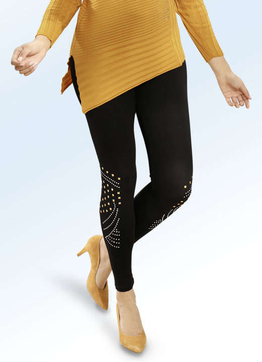 - Leggings mit effektvollen gold- und silberfarbenen Ziermotiven, in Größe 022 bis 036, in Farbe SCHWARZ Ansicht 1