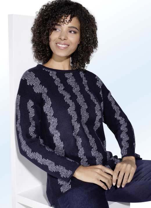 - Pullover mit streckendem Jacquard-Dessin, in Größe 038 bis 054, in Farbe MARINE-ECRU