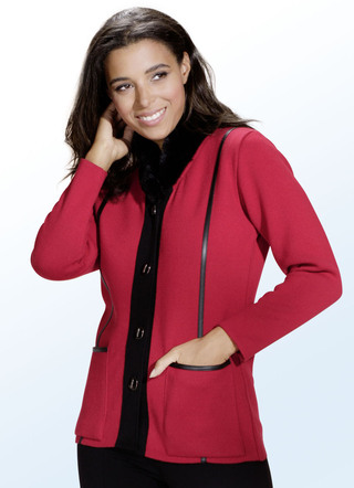Strickjacke im Materialmix mit Kunstpelz-Kragen