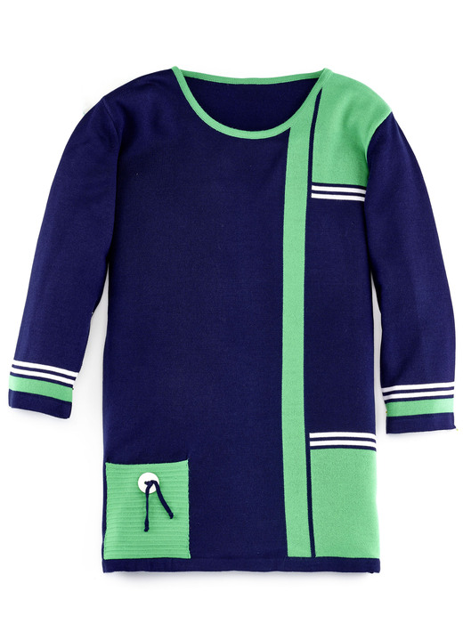 Pullover - Pullover mit dekorativen Kontrasten, in Größe 040 bis 060, in Farbe MARINE-GRÜN-WEISS Ansicht 1