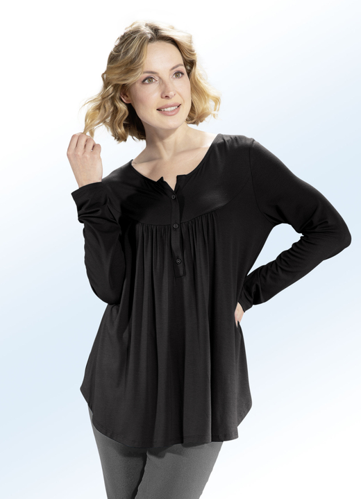 Blusen & Tuniken - Shirt-Tunika mit rundem Halsausschnitt, in Größe 036 bis 054, in Farbe SCHWARZ Ansicht 1