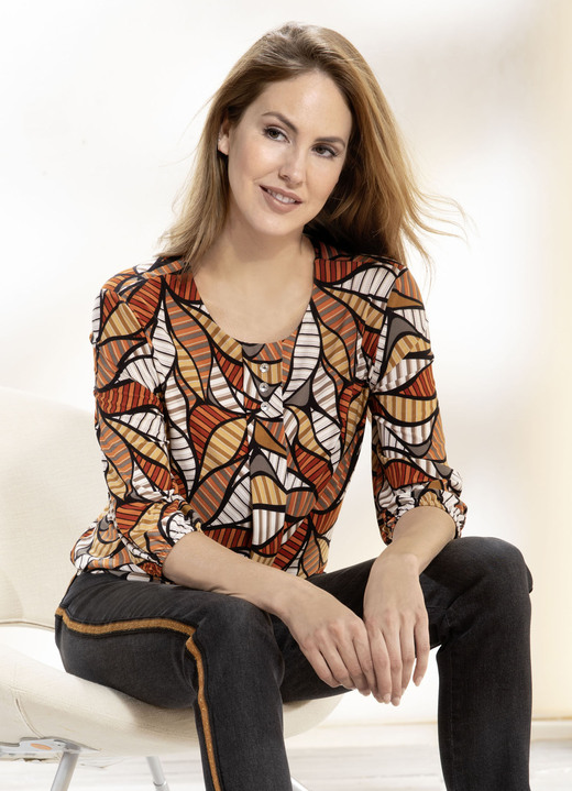 - Shirt-Tunika mit Schmuckknöpfen, in Größe 036 bis 052, in Farbe ECRU-BRAUN-SAND Ansicht 1