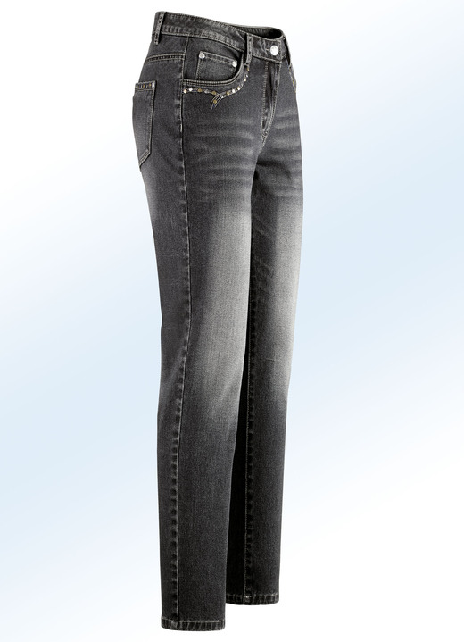 Hosen - Jeans mit schönem Nietenbesatz, in Farbe SCHWARZ Ansicht 1