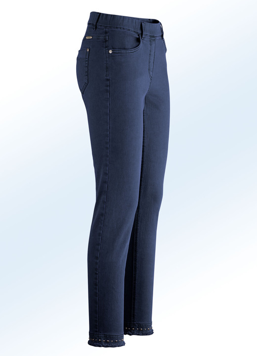 Hosen - Magic-Jeans mit toller Nietenzier sowie angesagtem Fransensaum, in Größe 017 bis 052, in Farbe DUNKELBLAU Ansicht 1