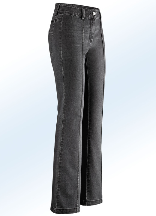 Hosen mit Knopf- und Reißverschluss - Jeans in angesagter Boot Cut-Form, in Größe 017 bis 050, in Farbe SCHWARZ Ansicht 1