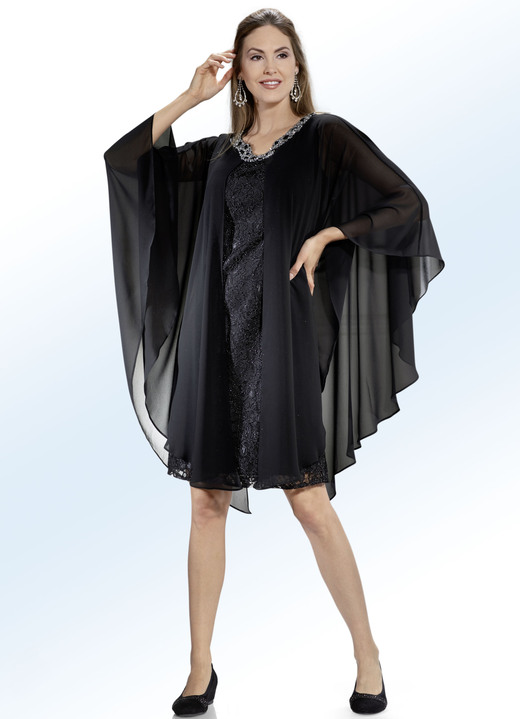 - Kleid mit funkelnder Schmuckstein- und Perlenzier, in Größe 036 bis 052, in Farbe SCHWARZ