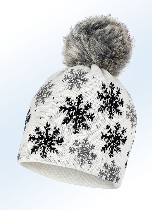 Mützen & Hüte - Pfiffige Feinstrick-Mütze mit Schneeflocken-Dessin, in Farbe WEISS Ansicht 1