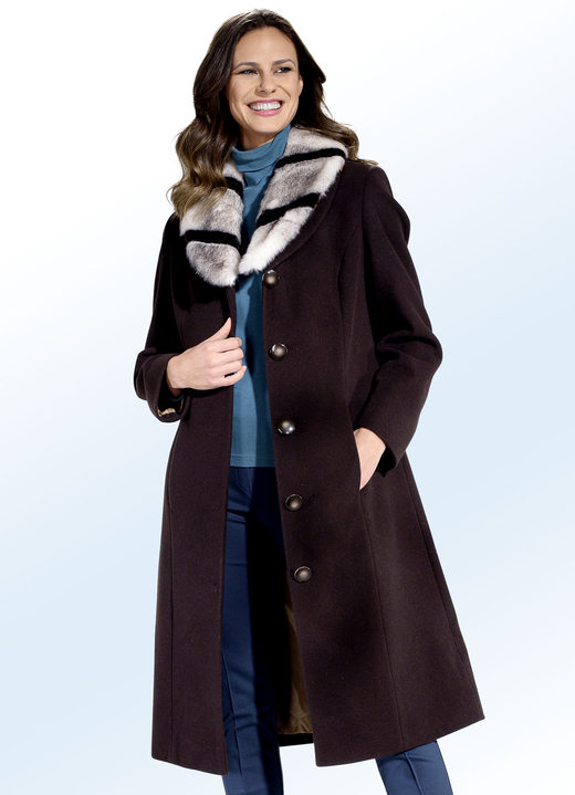 Jacken & Mäntel - Mantel mit abnehmbarem Kunstpelz-Besatz am Kragen, in Größe 038 bis 056, in Farbe ESPRESSO