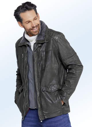 Lederjacke mit angedeutetem Westeneinsatz von "Jilani"