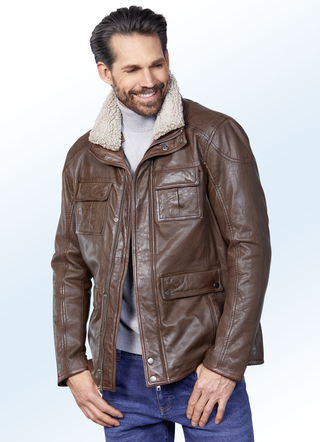 Lederkurzjacke mit Druckerleiste und Reißverschluss