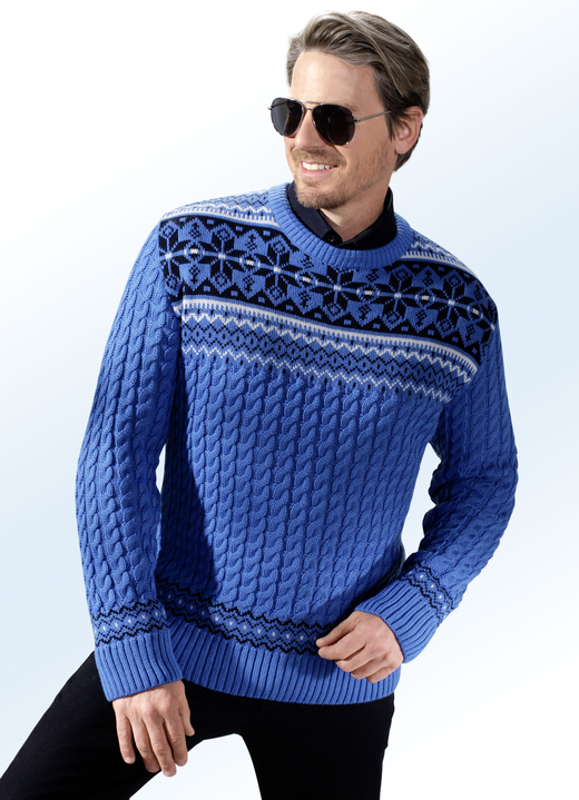 Pullover & Strickmode - Fantasievoller Pullover mit Zopfmuster, in Größe 044 bis 060, in Farbe BLAU