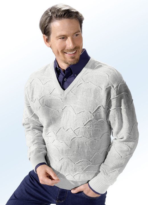- Schicker V-Pullover in 2 Farben, in Größe 046 bis 062, in Farbe GRAU
