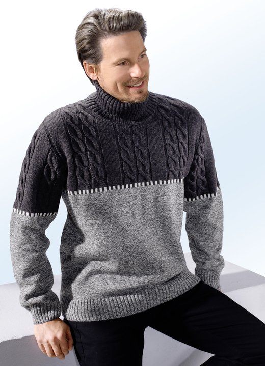 - Außergewöhnlicher Rollkragenpullover, in Größe 046 bis 062, in Farbe GRAU-MARONE