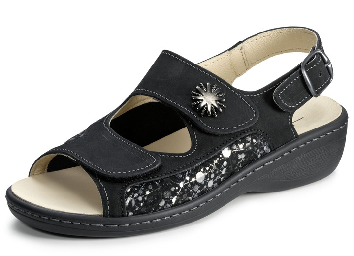 Sandaletten & Pantoletten - ELENA EDEN Sandale mit herausnehmbarem Leder-Kork-Fußbett, in Größe 036 bis 042, in Farbe SCHWARZ Ansicht 1