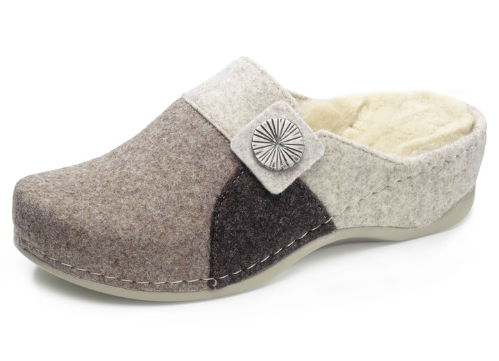 - Mubb Pantoffel mit Metallschmuck, in Größe 036 bis 042, in Farbe BRAUN-BEIGE