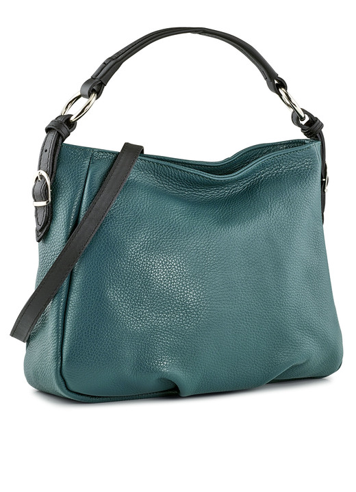 - Tasche aus Kalbleder, mit kontrastfarbenem Riemen, in Farbe PETROL