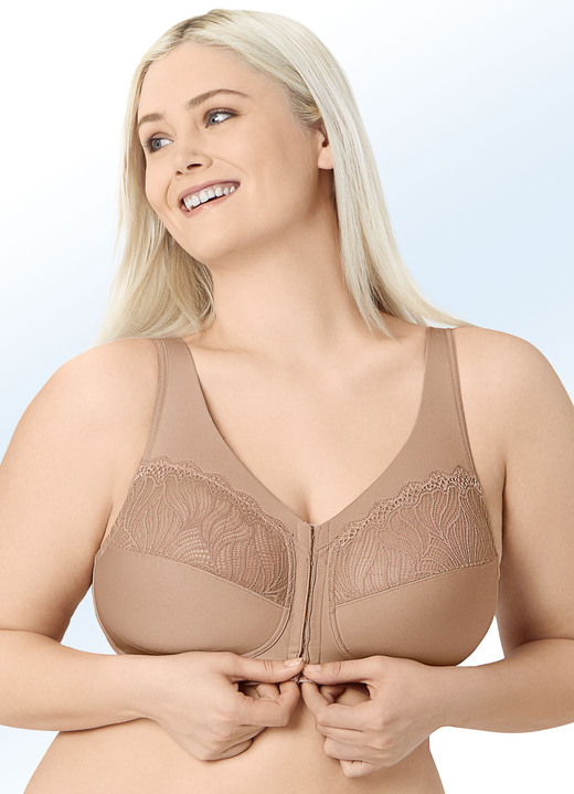- Glamorise Stütz-BH mit Vorderverschluss, in Größe 090 bis 130, in Cup B, in Farbe KARAMELL
