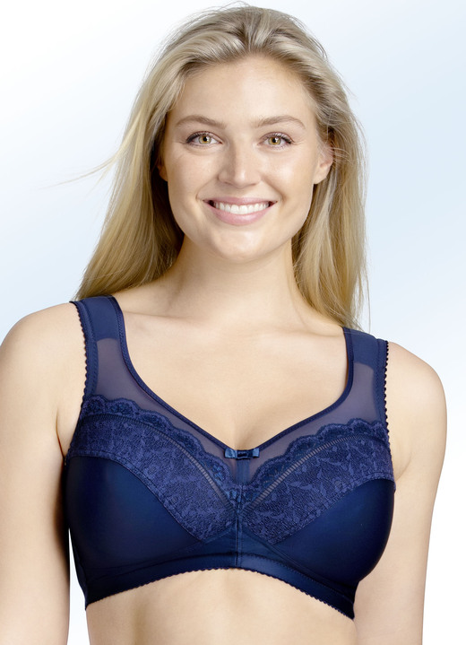 BH ohne Formbügel - Miss Mary-BH in Weiß, mit Elastiktüll am Dekolleté, in Größe 075 bis 110, in Cup D, in Farbe MARINE Ansicht 1